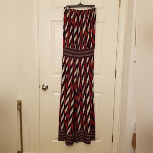 Chic Strapless Chevron Jumpsuit in Red, Blue, and Cream | Women's L